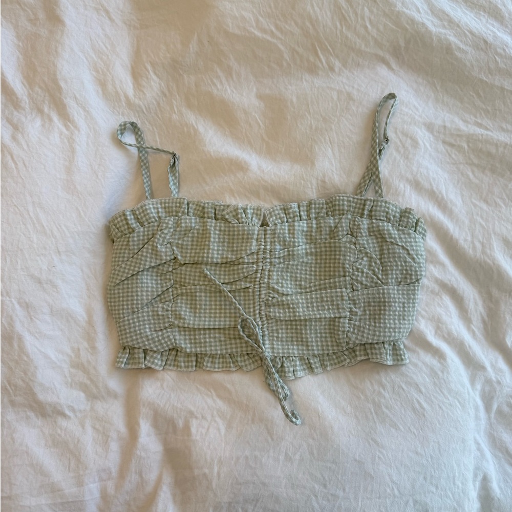 Princess Polly Sage Green Gingham Smocked Crop Top